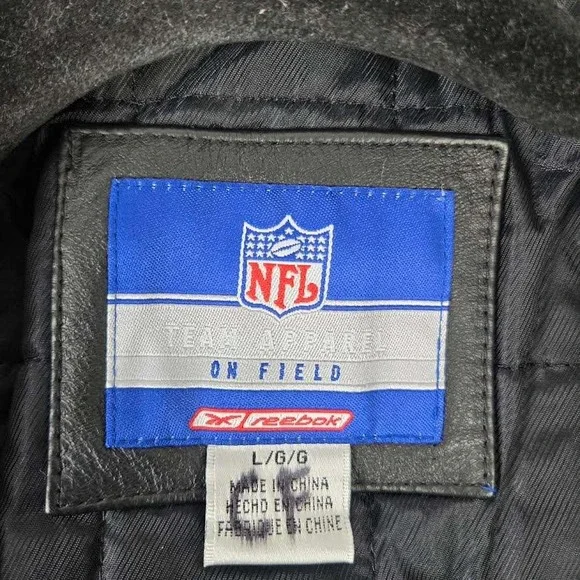 VTG Reebok NFL Indianapolis Colts On Field Leather Jacket Mens L Black Full Zip - Picture 6 of 9